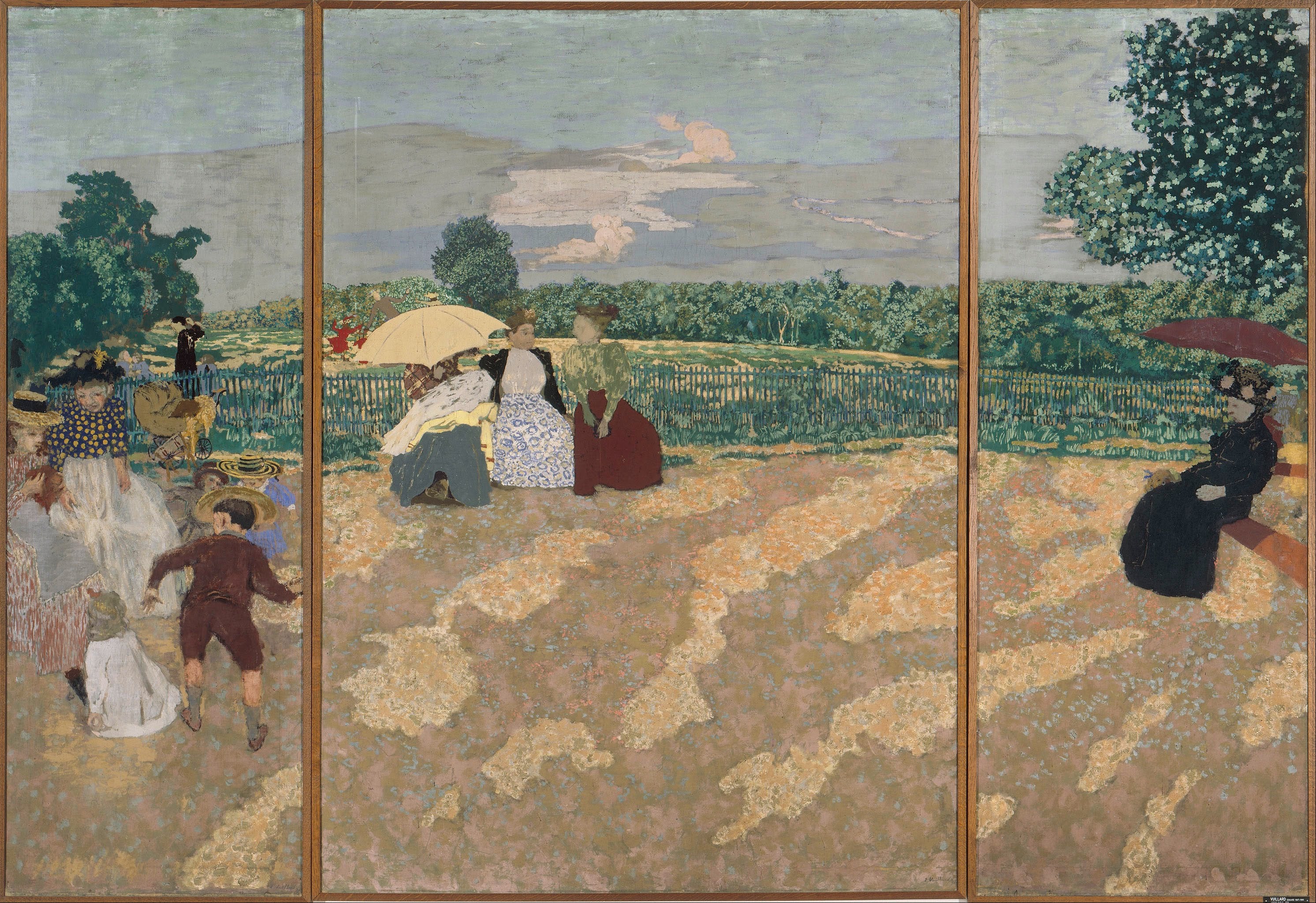 Jardins publics : la conversation, les nourrices, l'ombrelle rouge - Édouard Vuillard