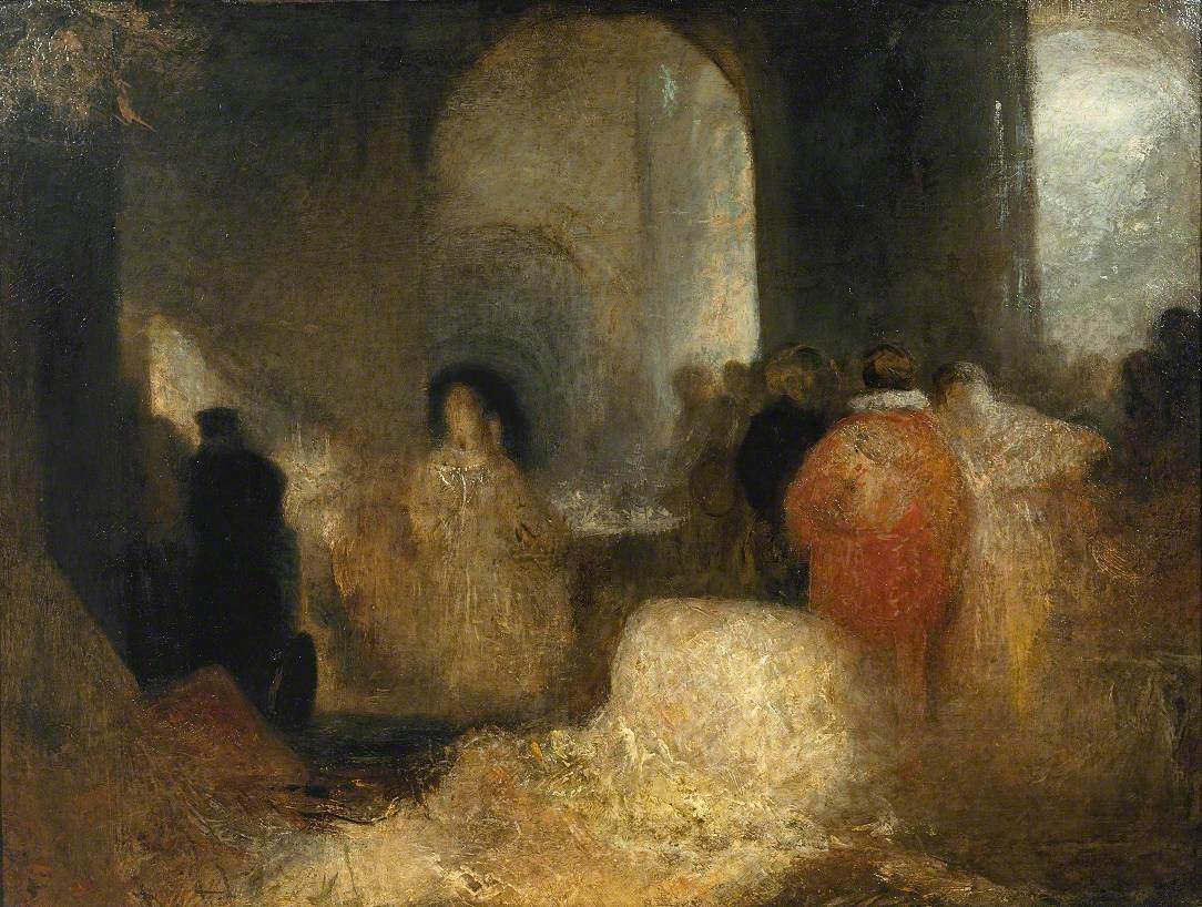 Reproduction du tableau « Dinner in a Great Room with Figures in Costume - J. M. W. Turner » par Alpha Reproduction en peinture à l’huile