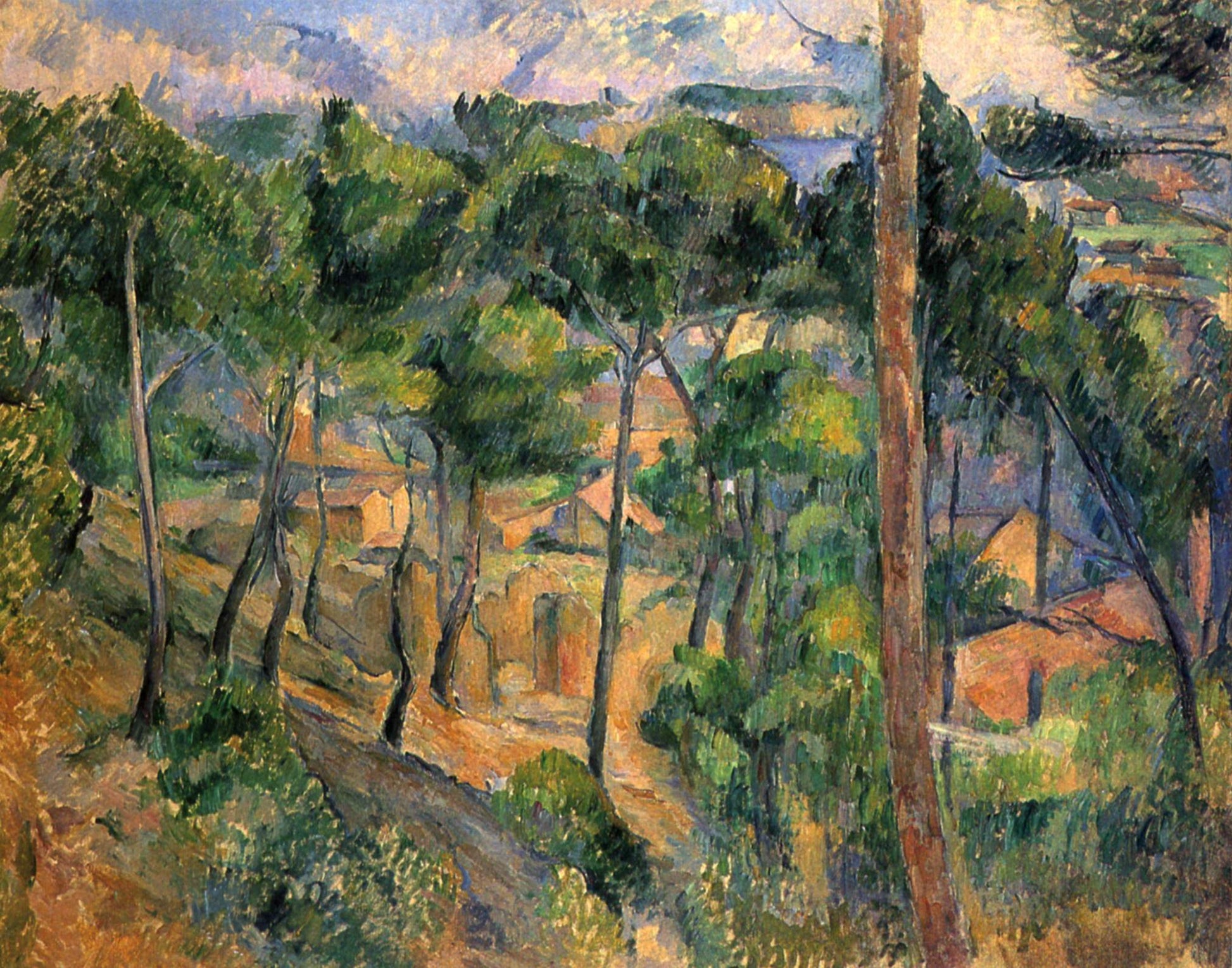 L'Estaque set gennem fyrretræerne - Paul Cézanne