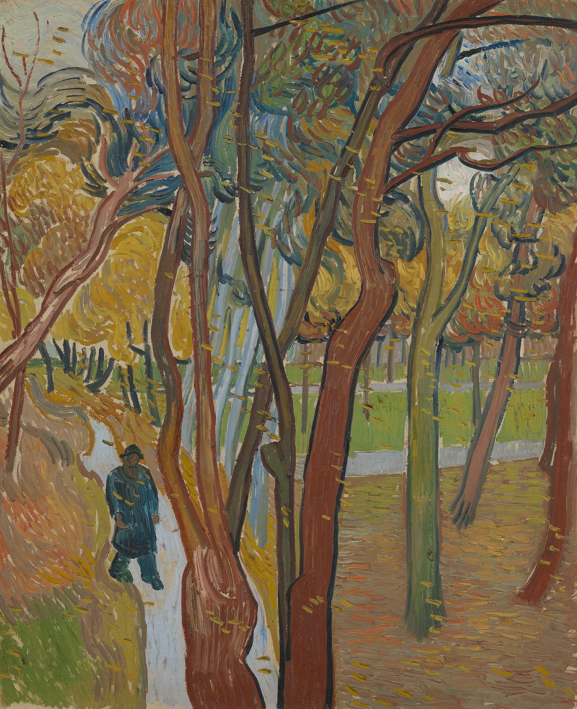 Reproduction du tableau « Le jardin de l'hôpital Saint-Paul (« La chute des feuilles ») - Vincent van Gogh » par Alpha Reproduction en peinture à l’huile