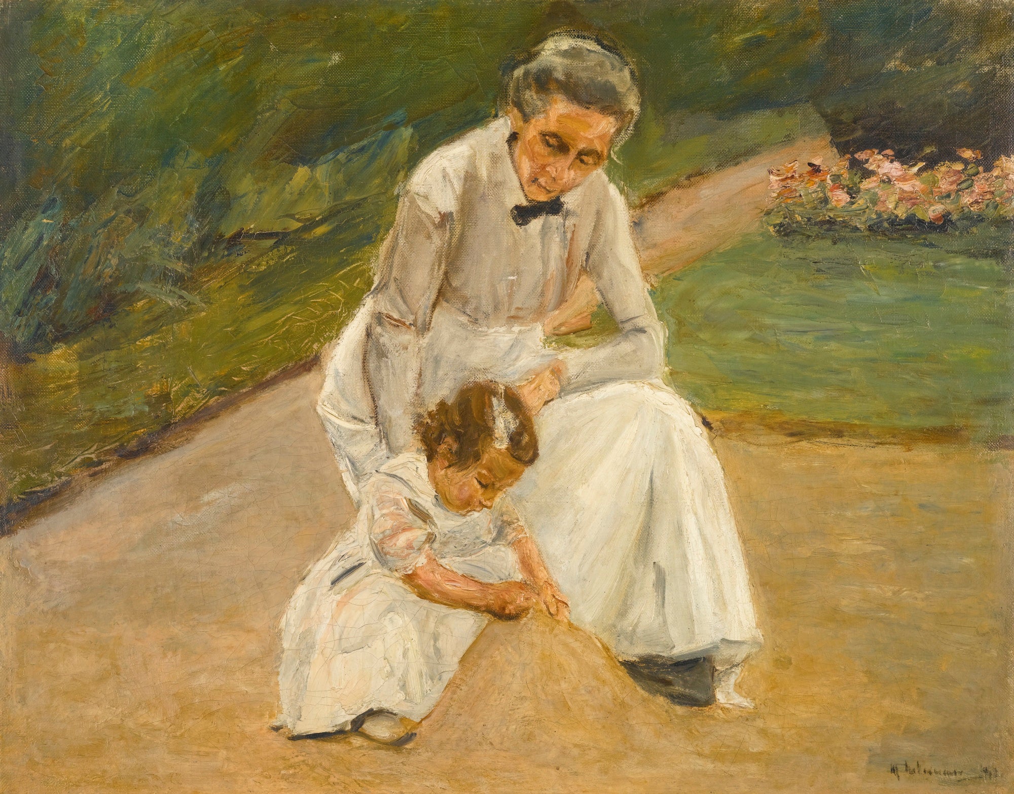 Kunstnerens barnebarn og hendes amme leger i haven - Max Liebermann