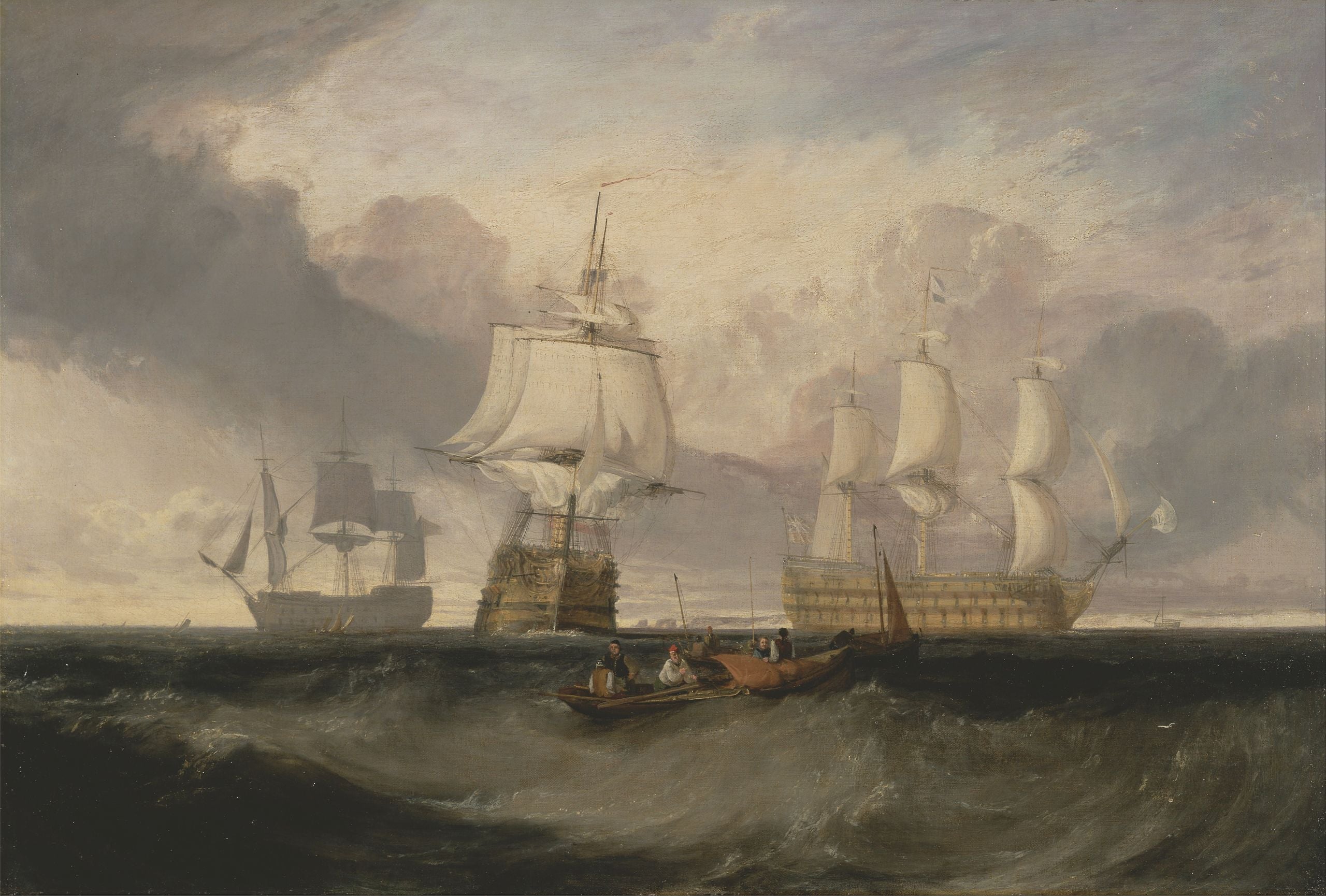Sejren vender tilbage fra Trafalgar, i tre positioner - J. M. W. Turner