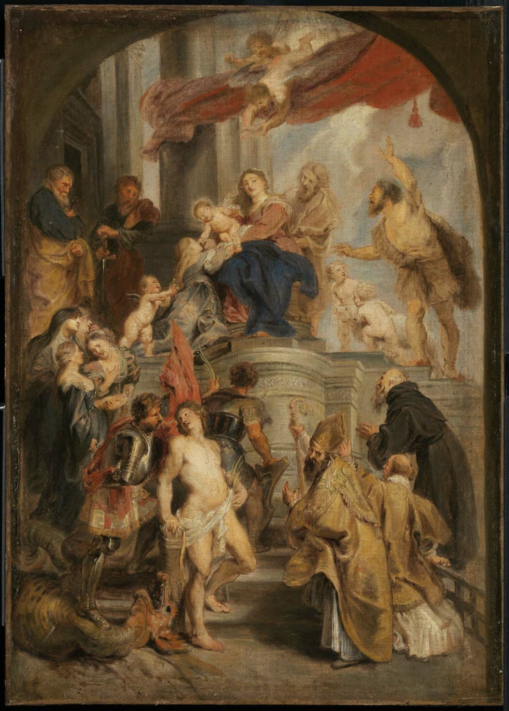 Jomfruen med barnet tilbedt af helgenerne - Peter Paul Rubens