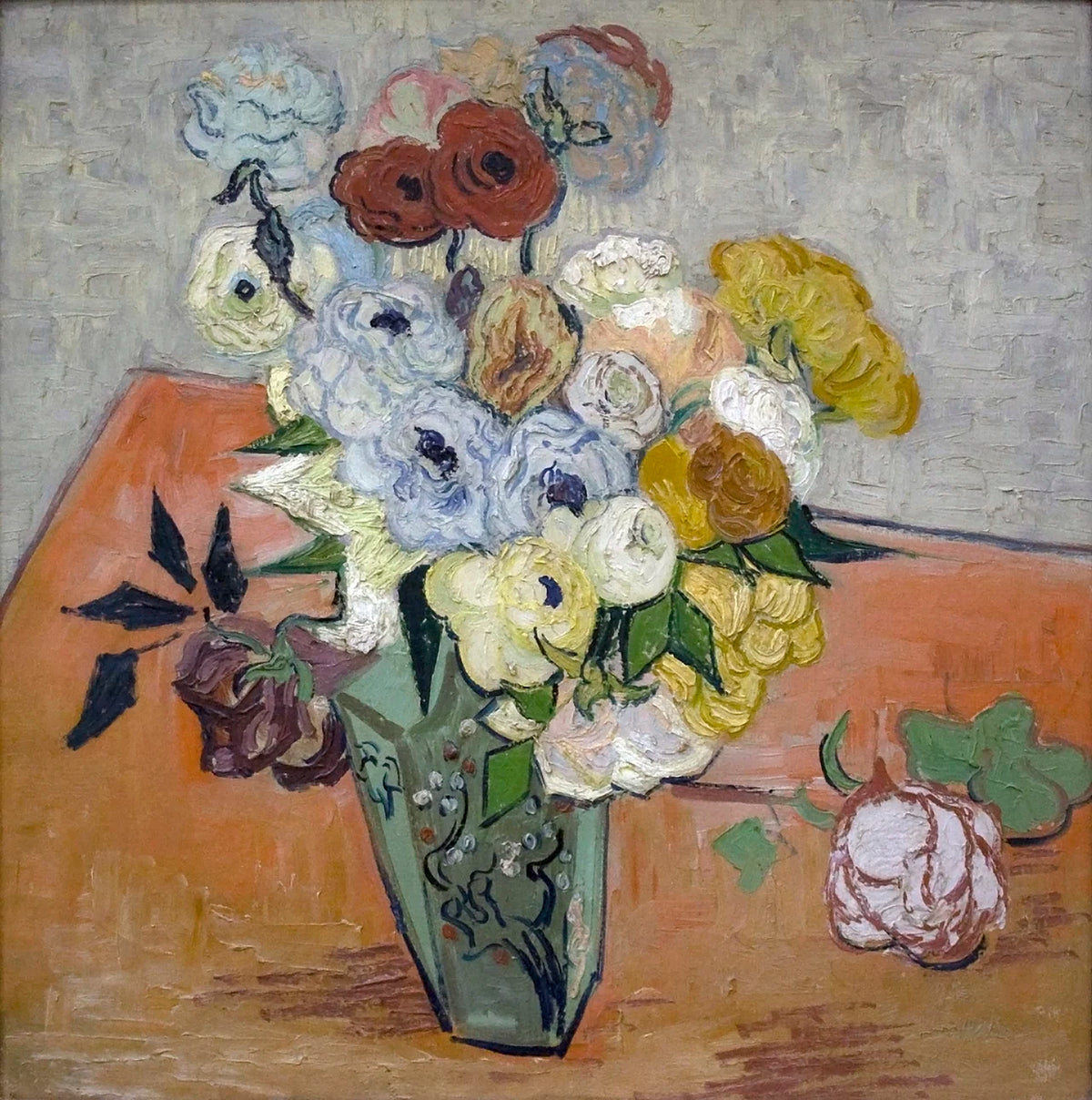 Still Life   Japanese Vase with Roses and Anemones