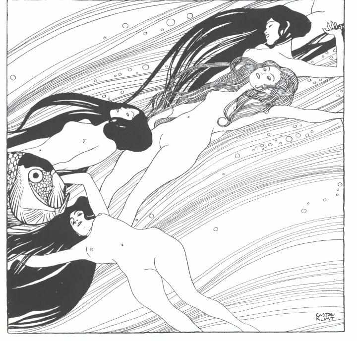 Sang de poisson de Gustav Klimt, femmes aquatiques et ligne ondoyante, Ver Sacrum 1898