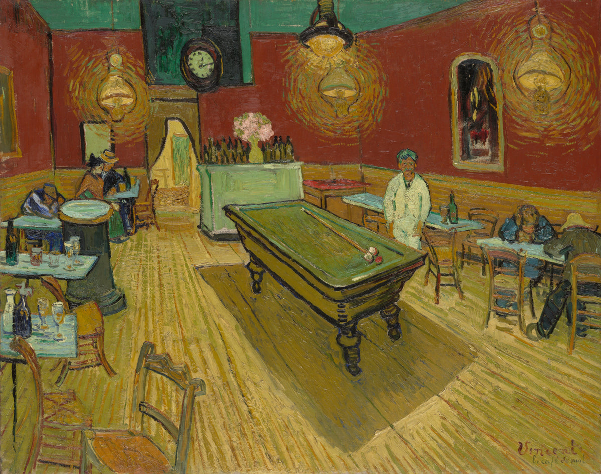 Le Café de nuit de Vincent van Gogh, intérieur rouge et vert du Café de la Gare à Arles