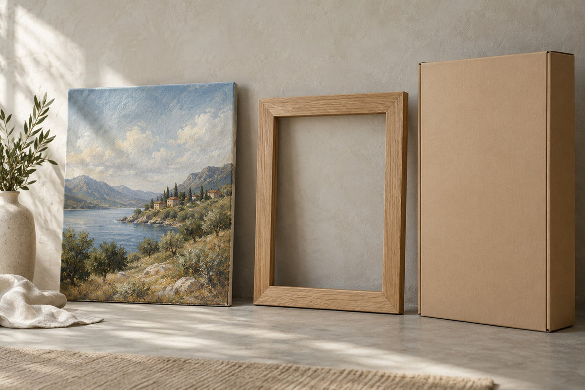 Illustration IA : tableau, cadre et livraison