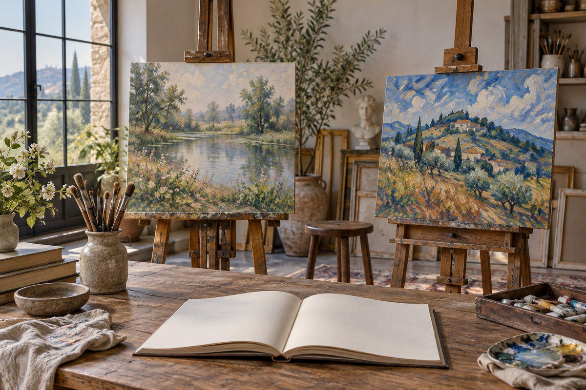 Illustration IA de deux paysages fictifs dans un atelier d’étude