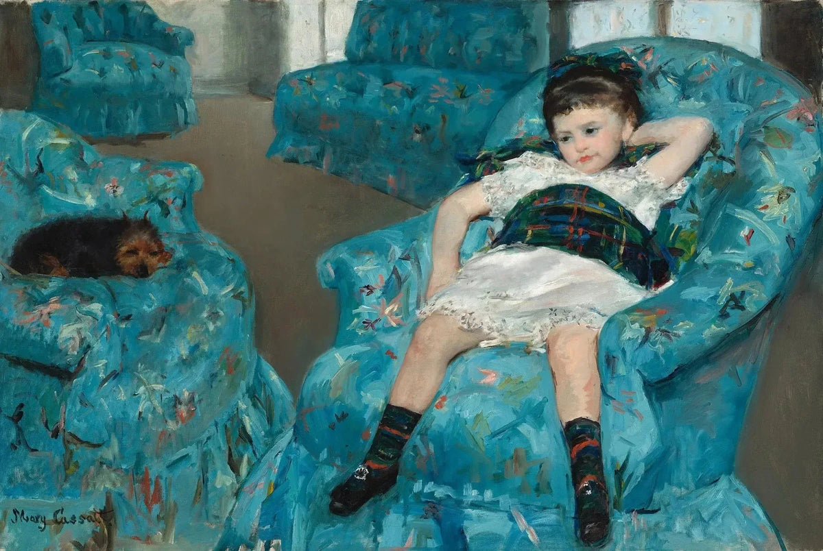 Petite Fille dans un fauteuil bleu, peinture de Mary Cassatt