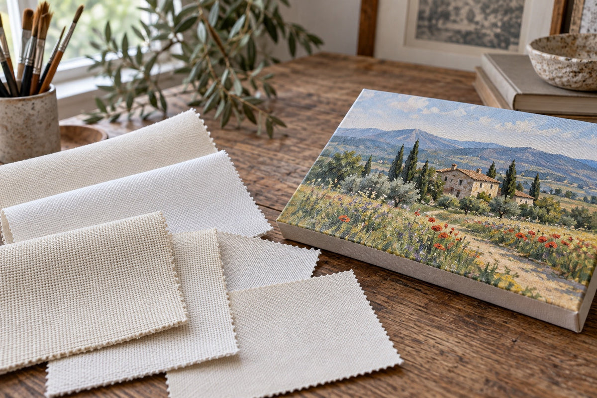Illustration générée : échantillons de toile et reproduction de paysage