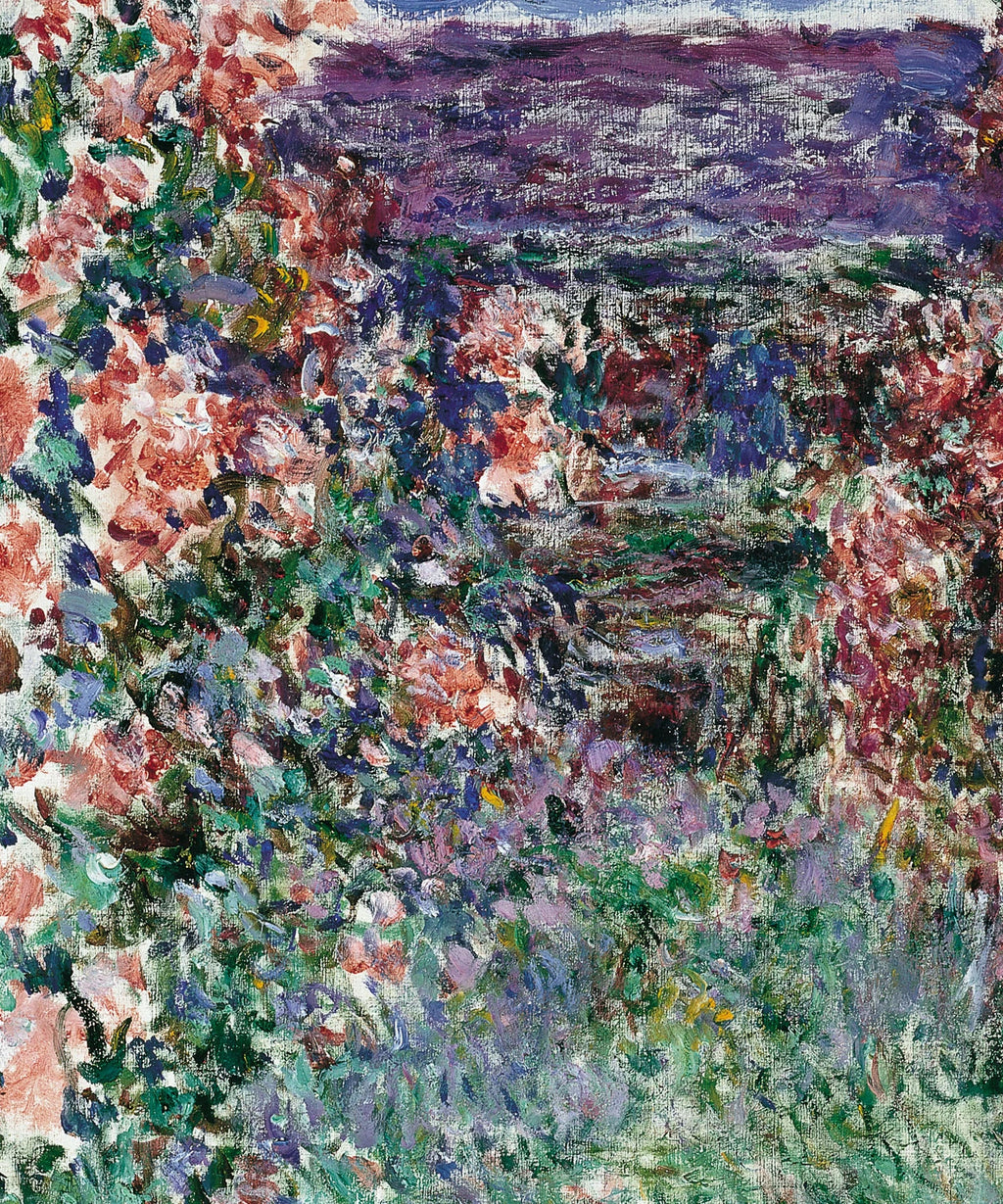 Détail des rosiers et de la maison de Giverny dans La Maison parmi les roses