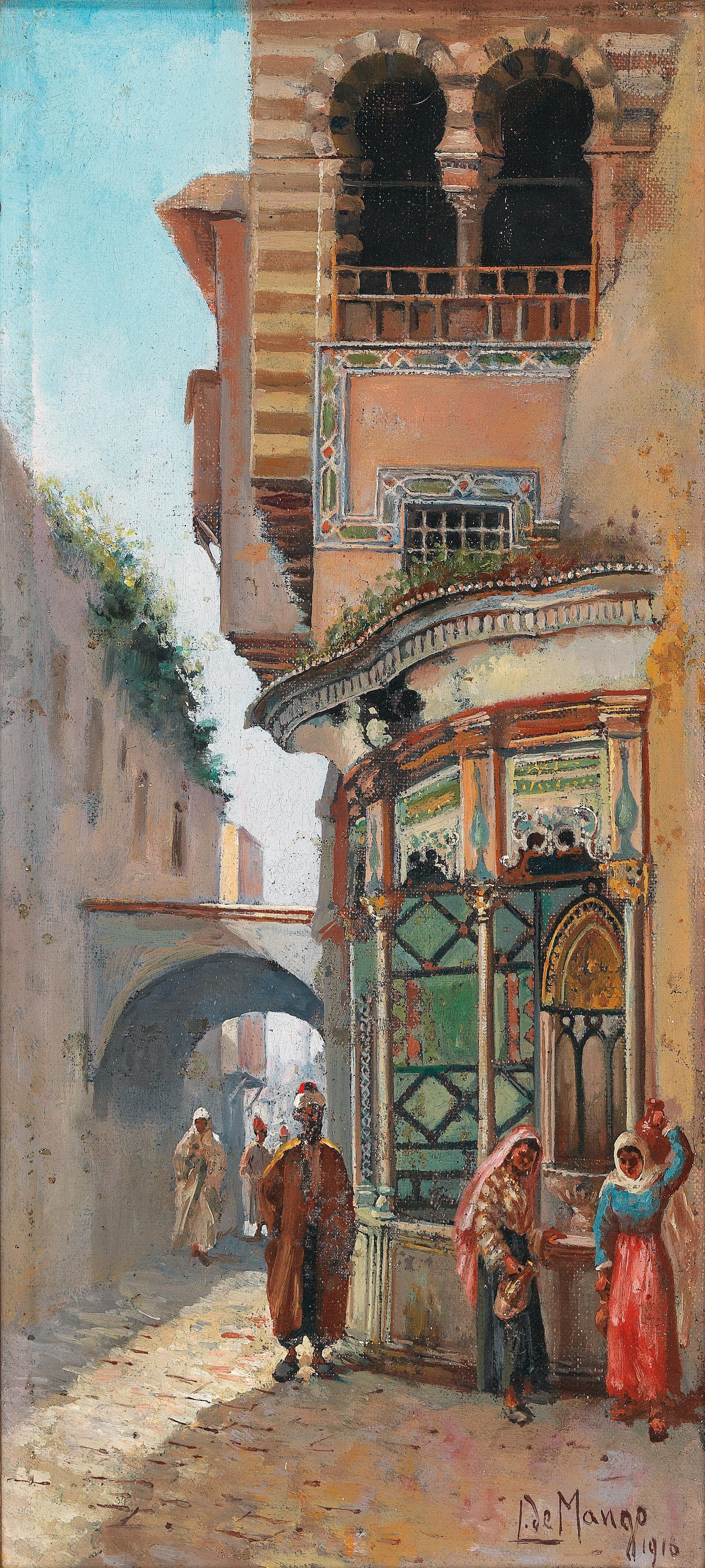 À la fontaine — Leonardo de Mango, 1918, huile sur toile
