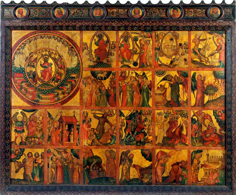 21 scener fra Apokalypsen (triptyk altertavle, midterpanel) - Mester Bertram