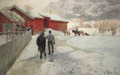 Tømmertransportørerne tager hjem - Frits Thaulow