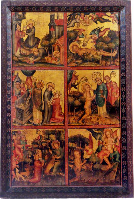 3 scener fra Saint Gilles' liv; 3 scener fra Jomfru Maria Magdalena's liv (triptyk, ydre højre panel) - Mester Bertram