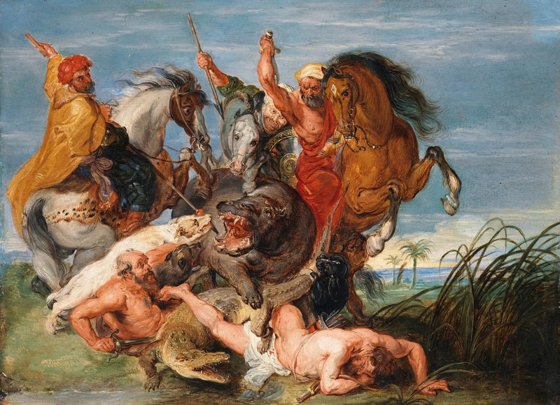En jagt på hippopotamus og krokodille - Peter Paul Rubens