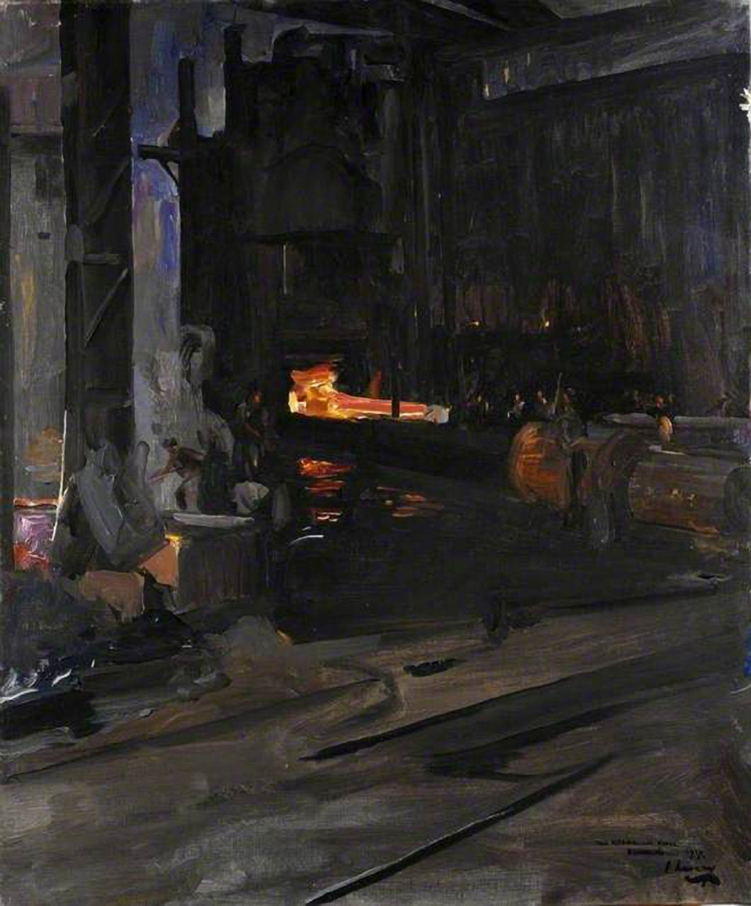 Un canon naval dans la presse hydraulique : Usines d'Elswick, Newcastle upon Tyne - John Lavery