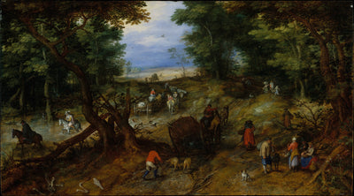 Une route forestière fréquentée par des voyageurs - Jan Brueghel l'Ancien