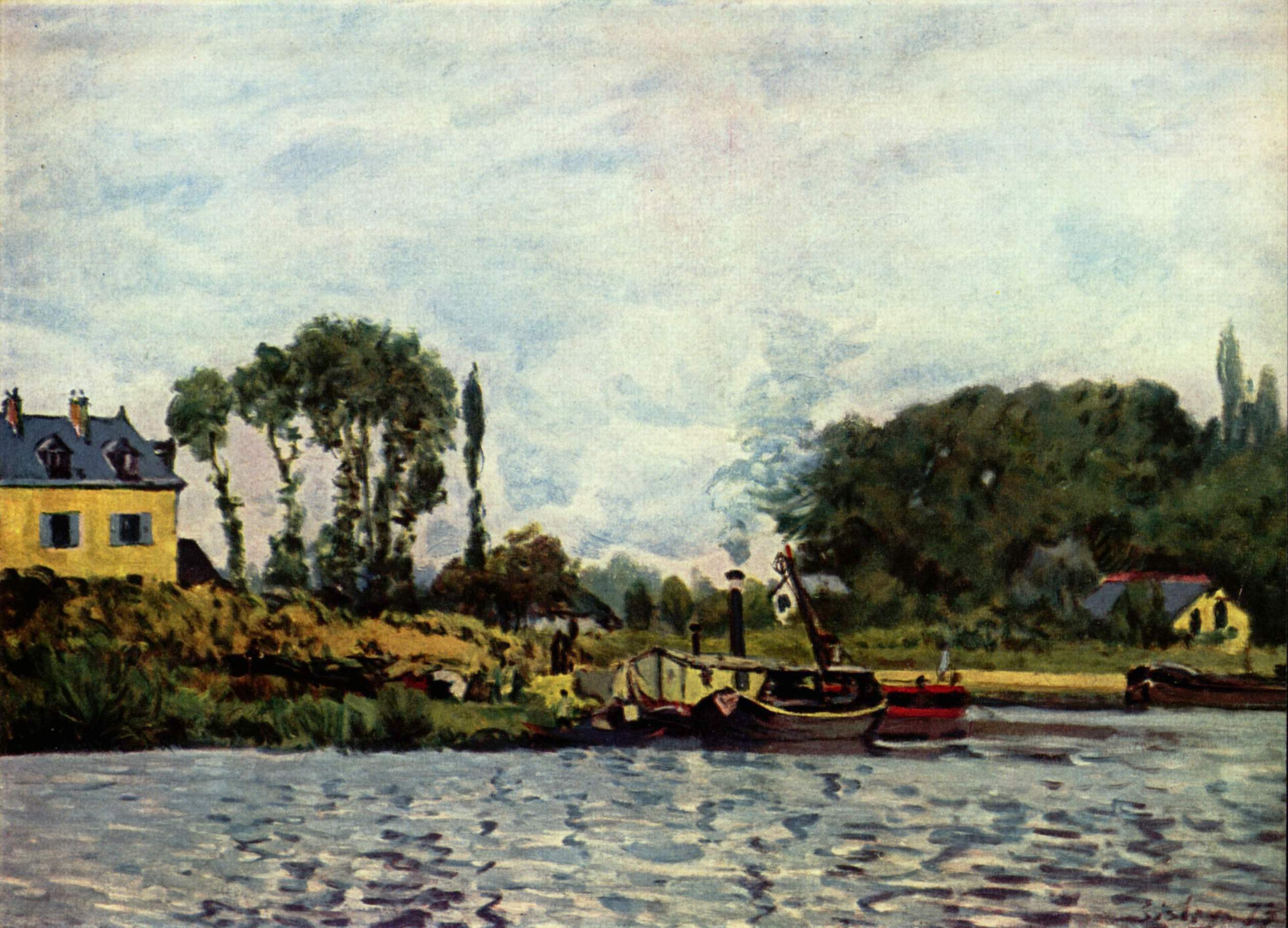 Reproduction du tableau « Bateaux à l'écluse de Bougival - Alfred Sisley » par Alpha Reproduction en peinture à l’huile