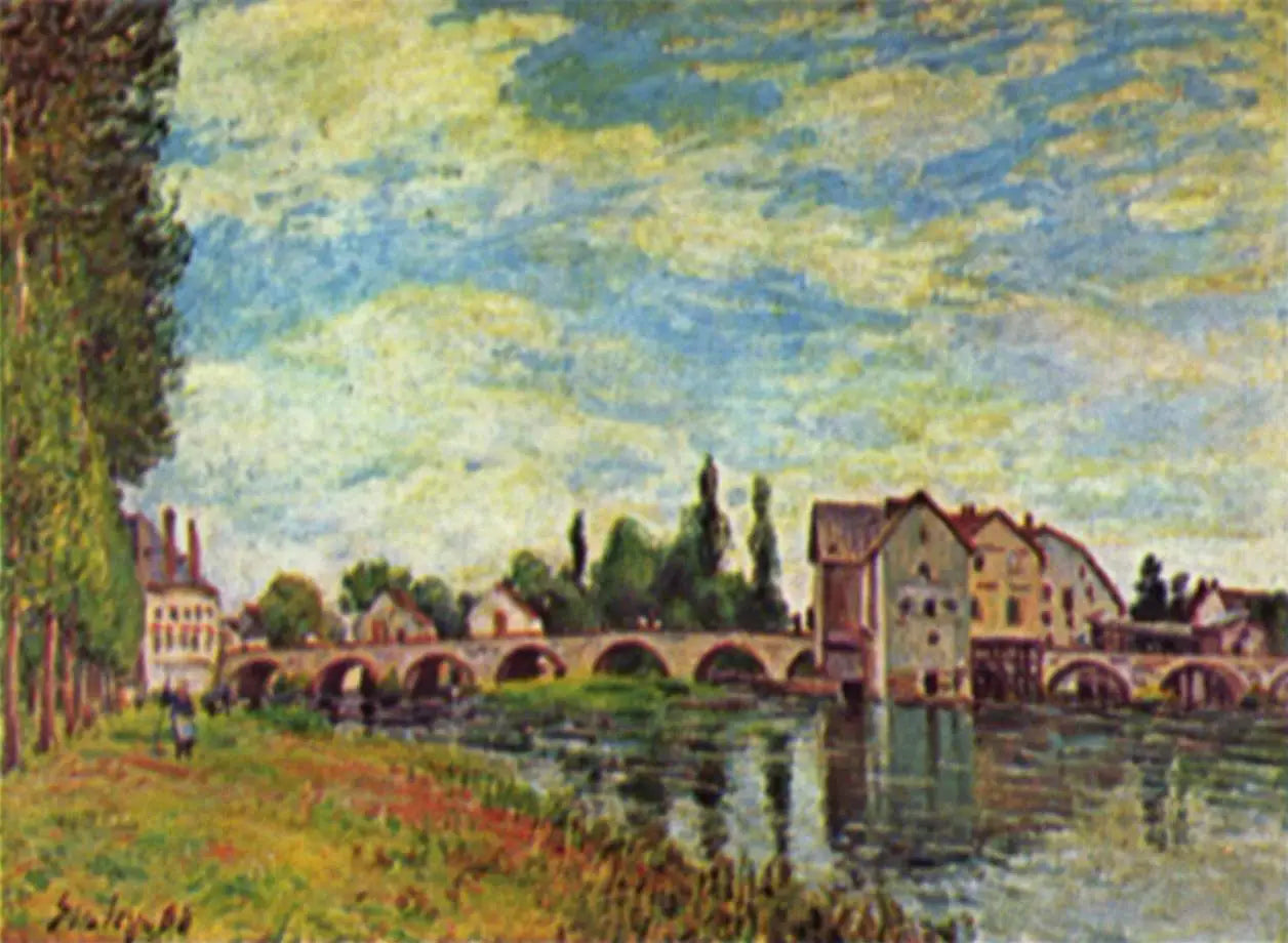 Reproduction du tableau « Pont et Moulin de Moret en été - Alfred Sisley » par Alpha Reproduction en peinture à l’huile