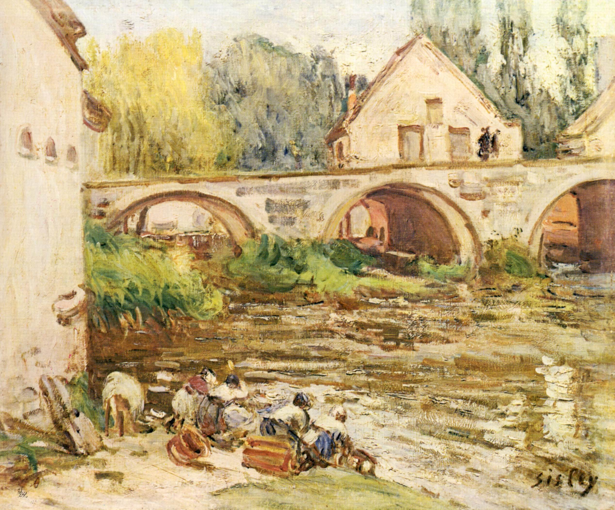 Reproduction du tableau « Lavandières à Moret - Alfred Sisley » par Alpha Reproduction en peinture à l’huile