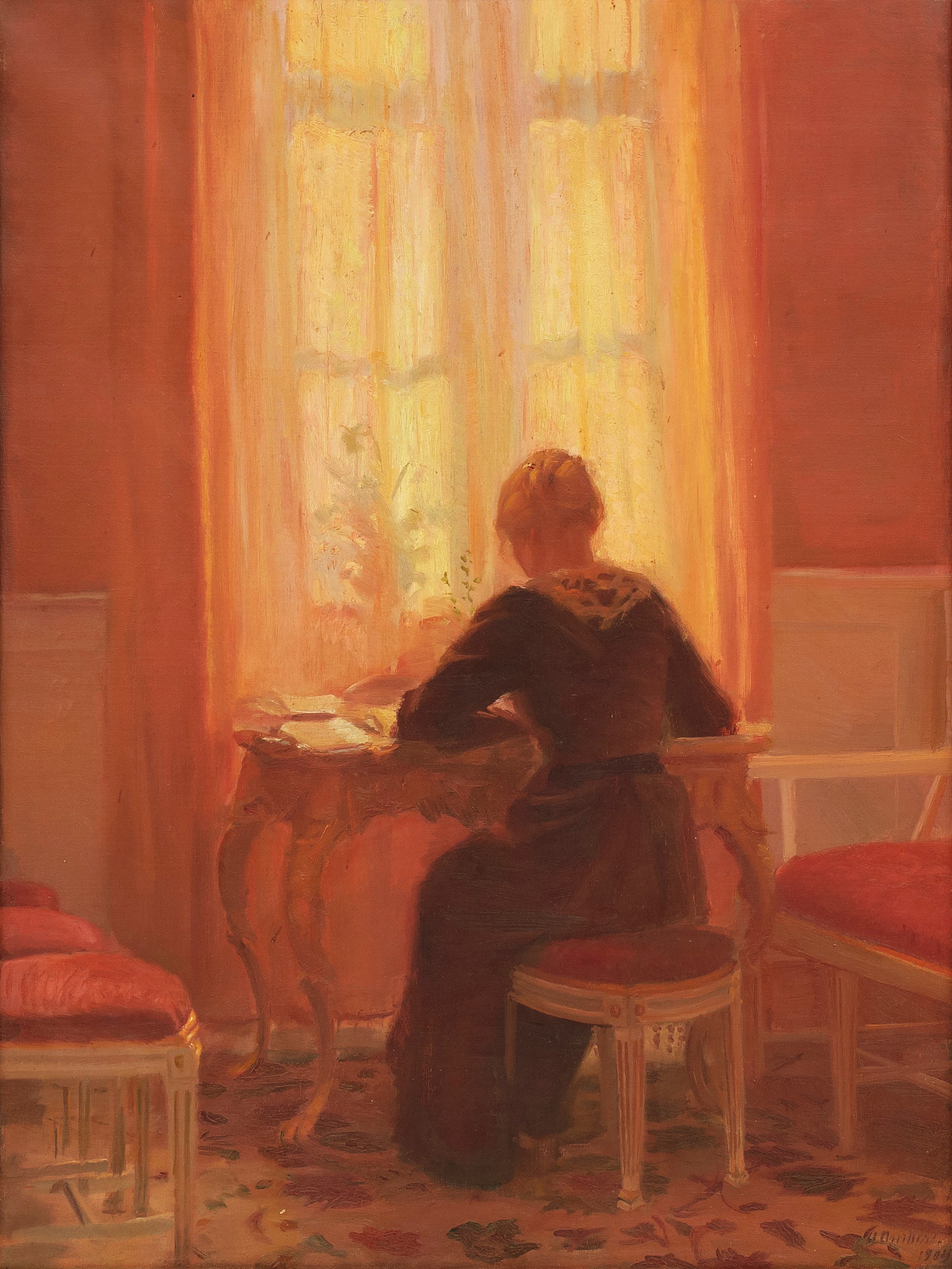 La chambre rouge - Intérieur avec Helga la fille de l’artiste. - Anna Ancher - Alpha Reproduction
