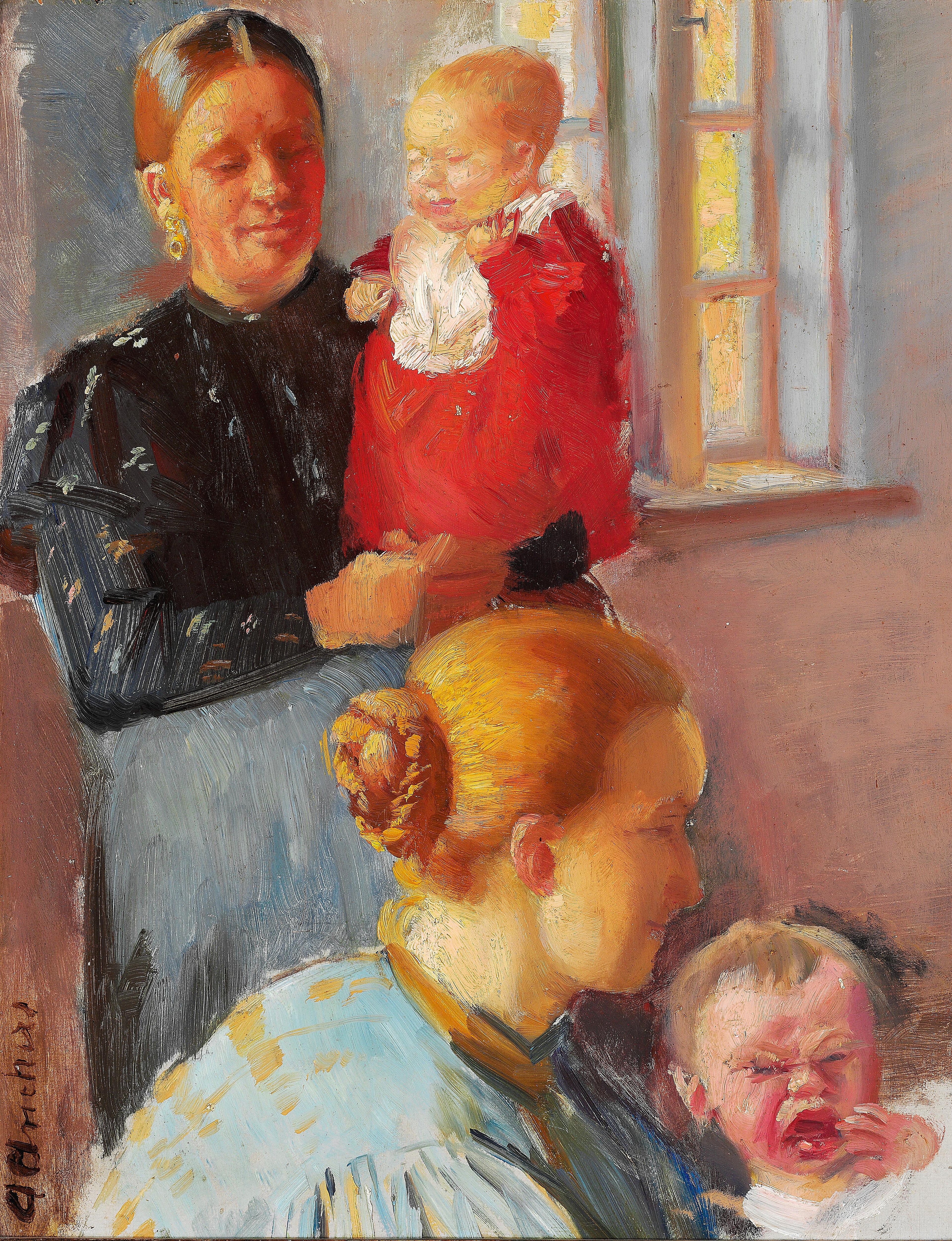 Deux jeunes mères avec leurs jeunes enfants. Étude sur la « vaccination ». - Anna Ancher - Alpha Reproduction