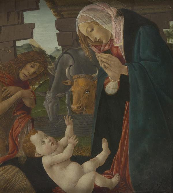 Jomfruens og Sankt Johannes Døberens tilbedelse af barnet - Sandro Botticelli