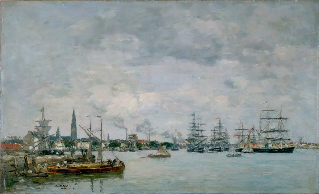 Reproduction du tableau « Anvers. Bateaux sur l'Escaut - Eugène Boudin » par Alpha Reproduction en peinture à l’huile