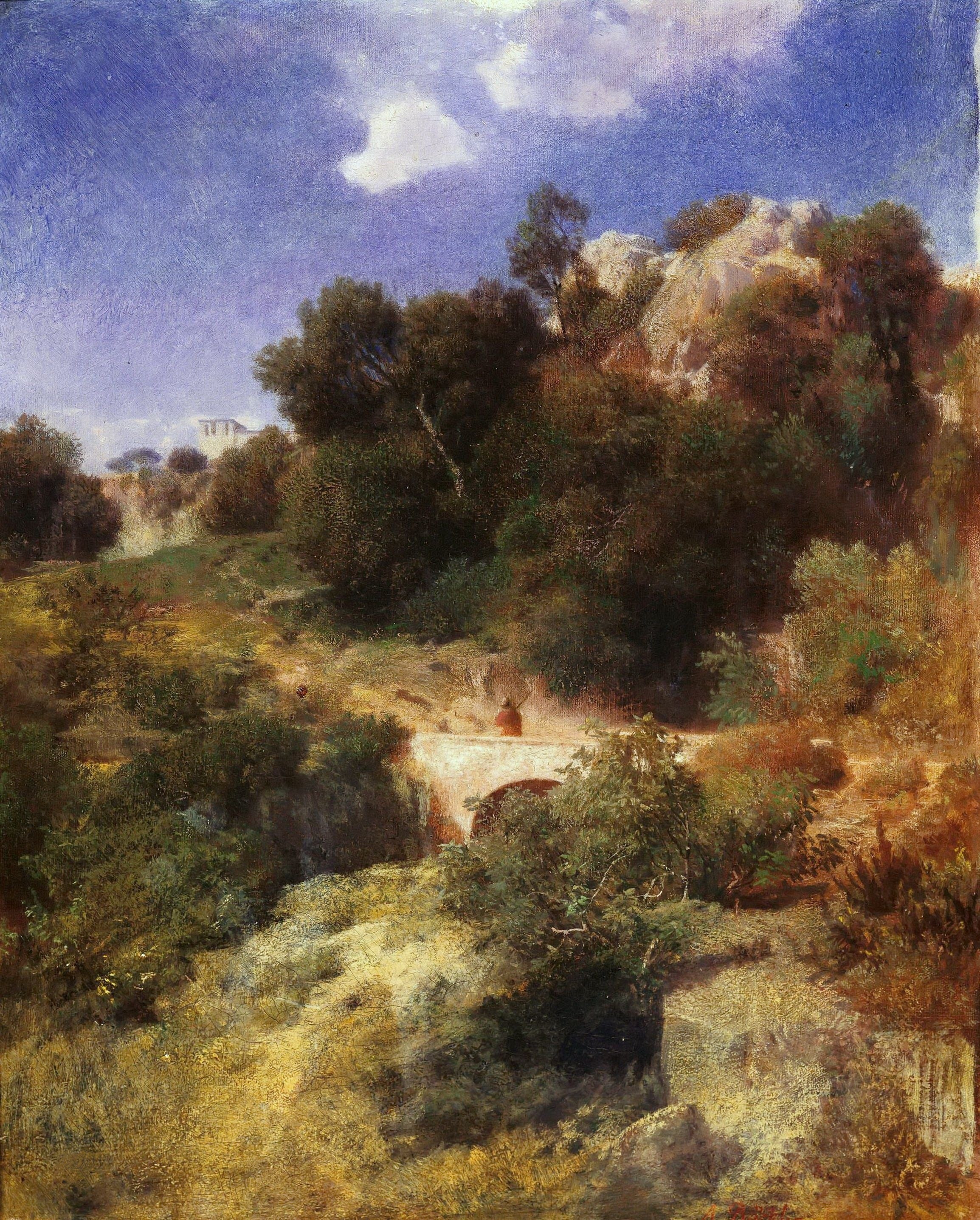 Pays vallonné rocheux avec pont - Arnold Böcklin