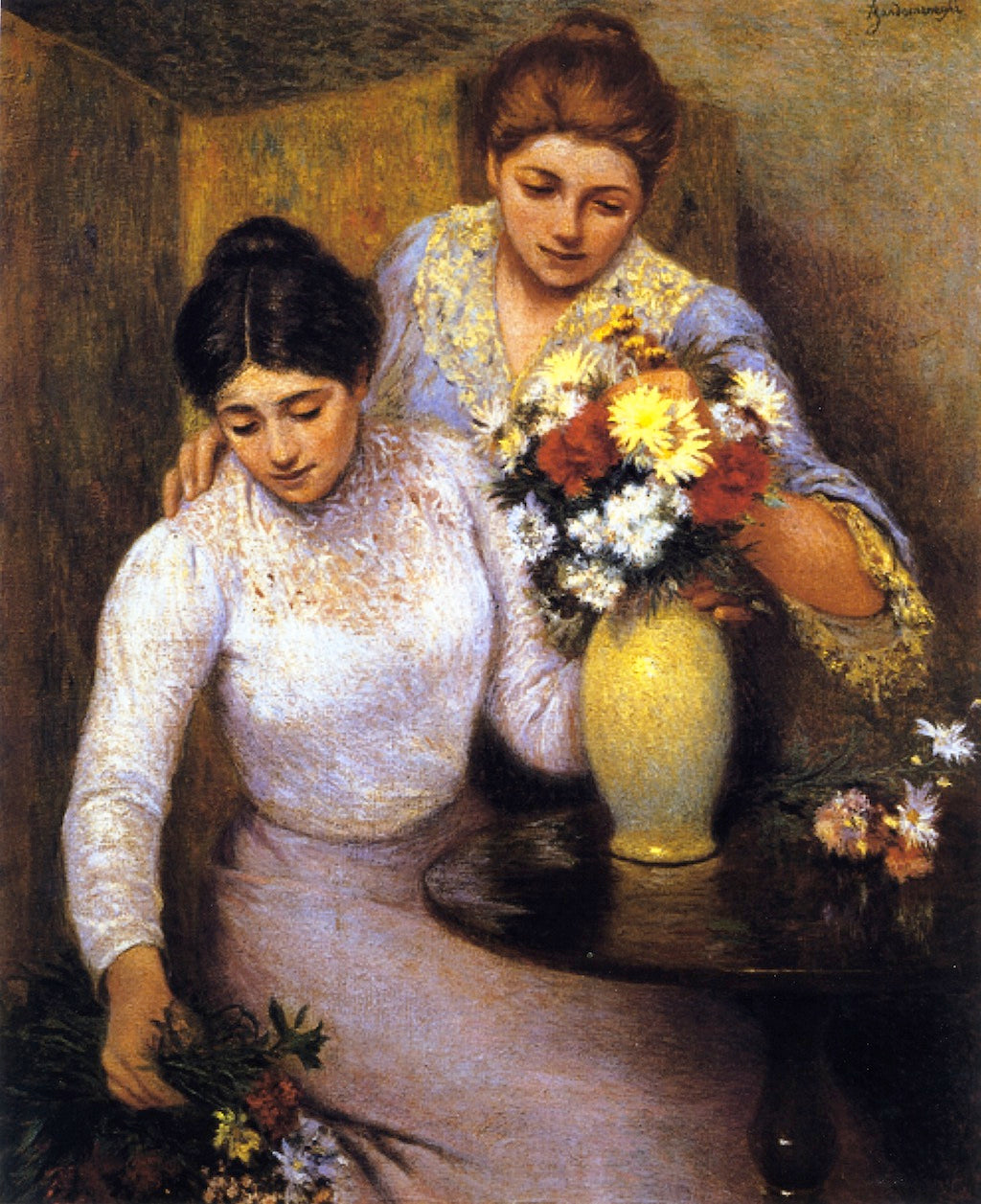 To piger arrangerer blomster - Federico Zandomeneghi