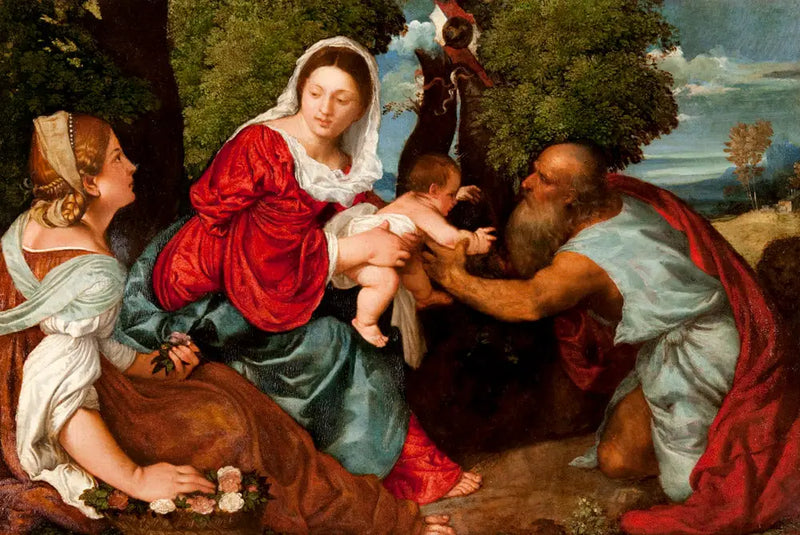 Jomfruen med barnet med Saint Jerome og Santa Dorothea - Titian