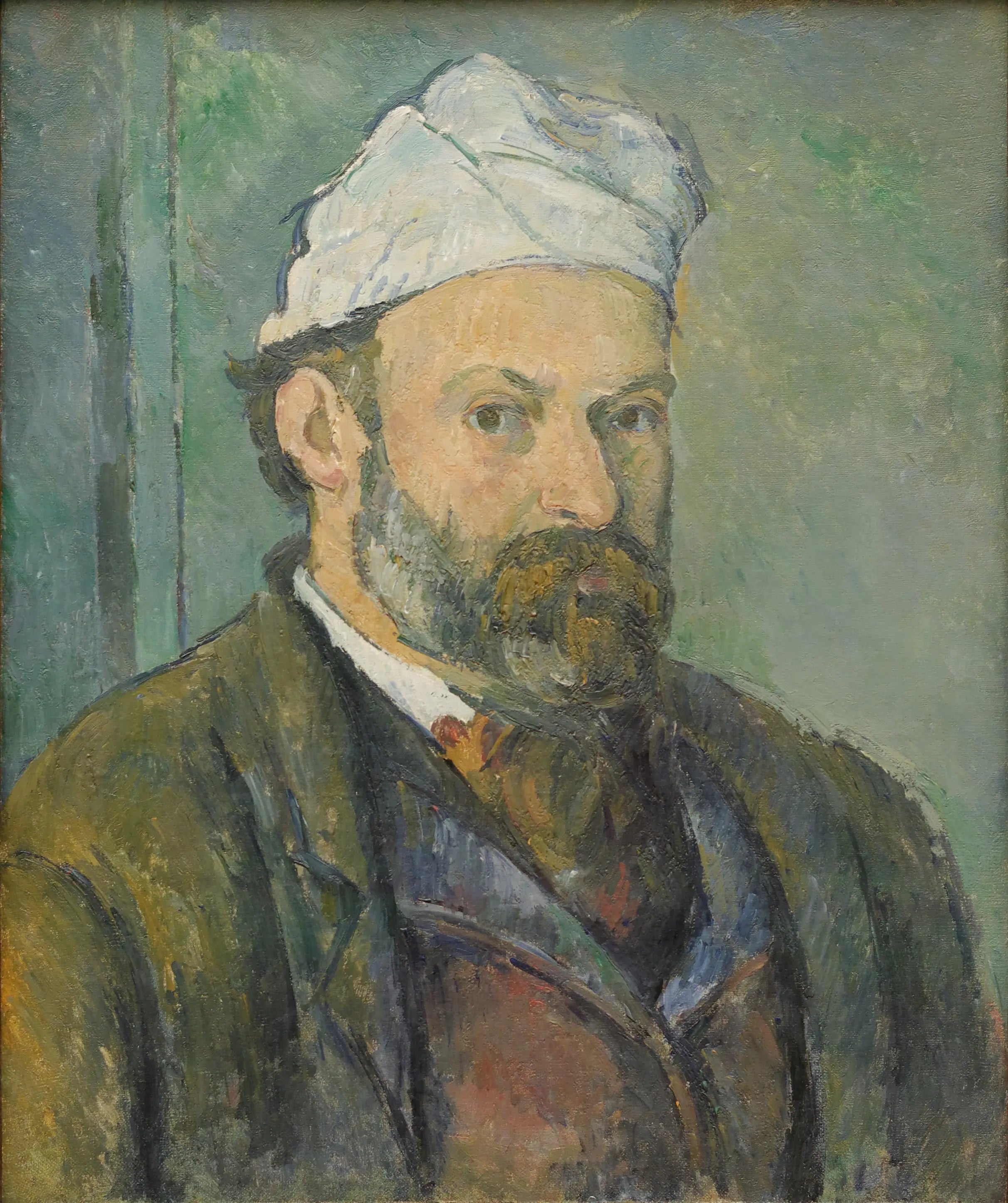 Reproduction du tableau « Portrait de l'artiste au bonnet blanc - Paul Cézanne » par Alpha Reproduction en peinture à l’huile