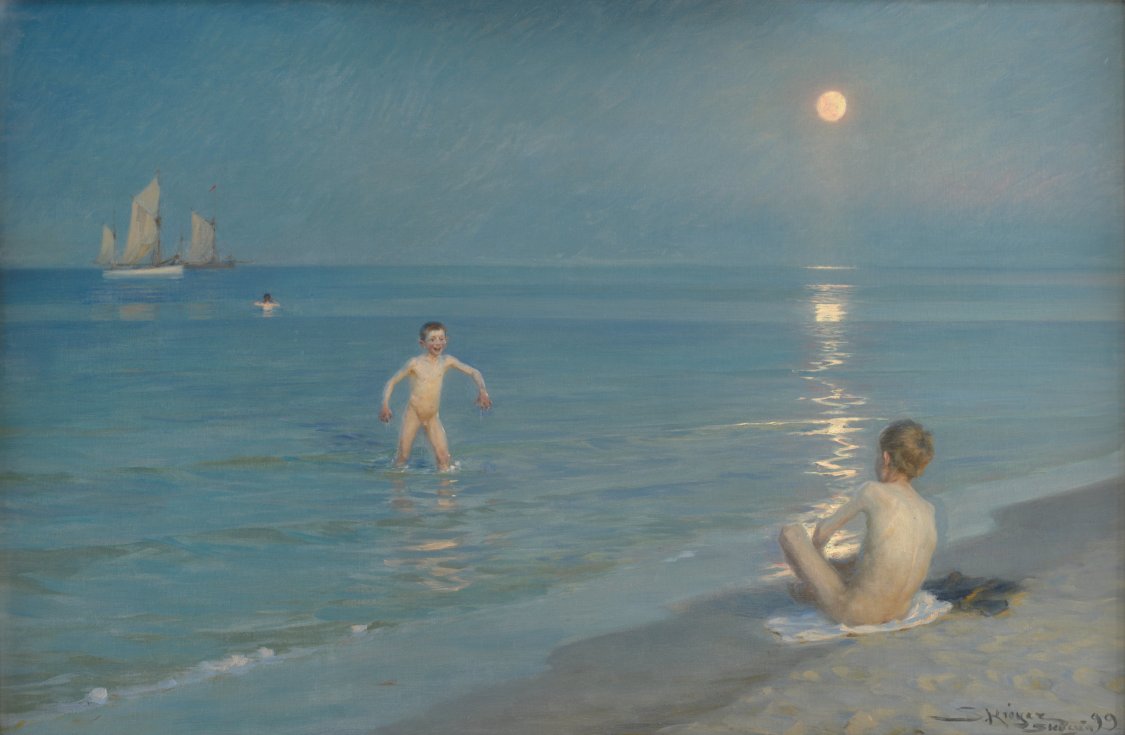 Drenge, der bader i Skagen. Sommeraften - Peder Severin Krøyer