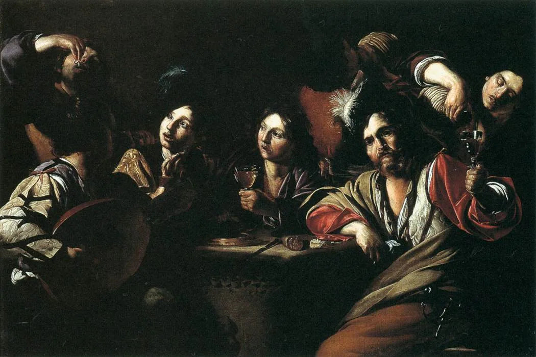 Scène de taverne avec un joueur de luth - Bartolomeo Manfredi image 1 copie de tableau peinte à la main