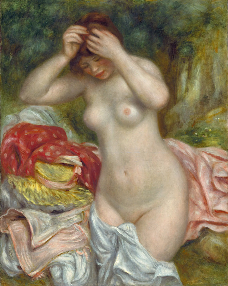 Badende kvinde ordner sit hår - Pierre-Auguste Renoir