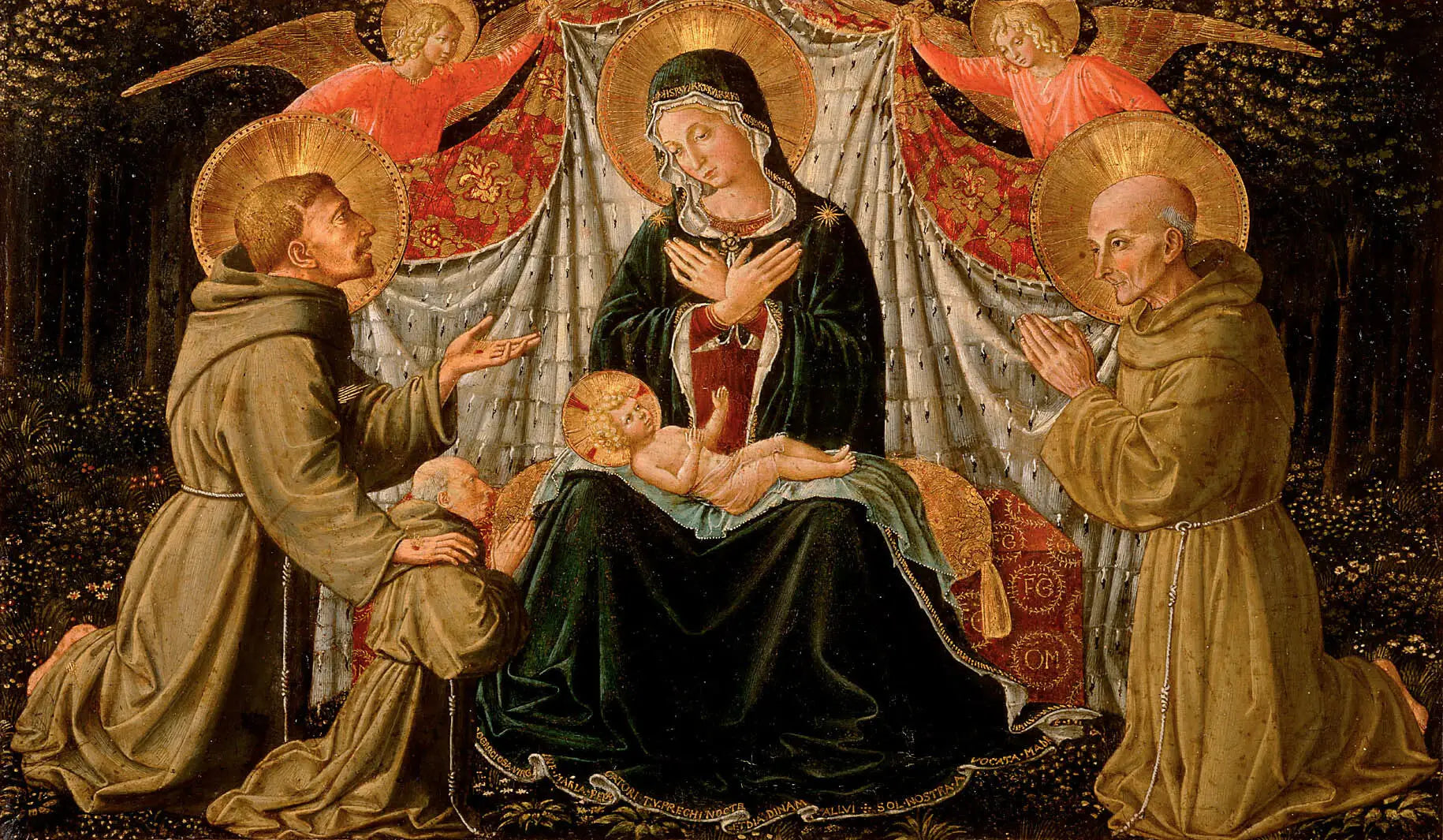 La Vierge à l’Enfant avec saint François et le donateur Père Jacopo da Montefalco (à gauche) et saint Bernard de Sienne