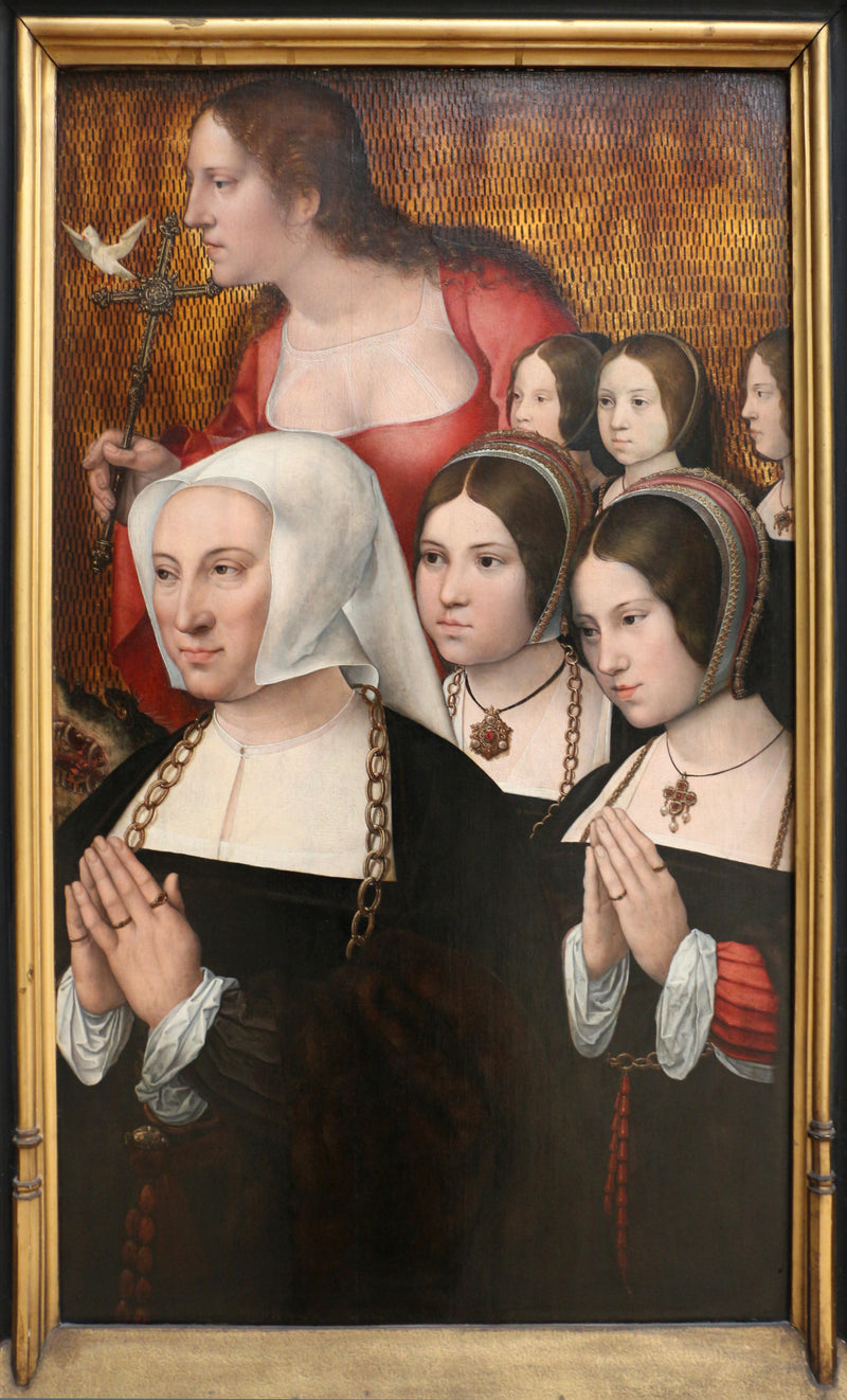 Portrait de Marguerite Numan, épouse de Philippe Haneton, avec ses cinq filles et sainte Marguerite. - Bernard van Orley