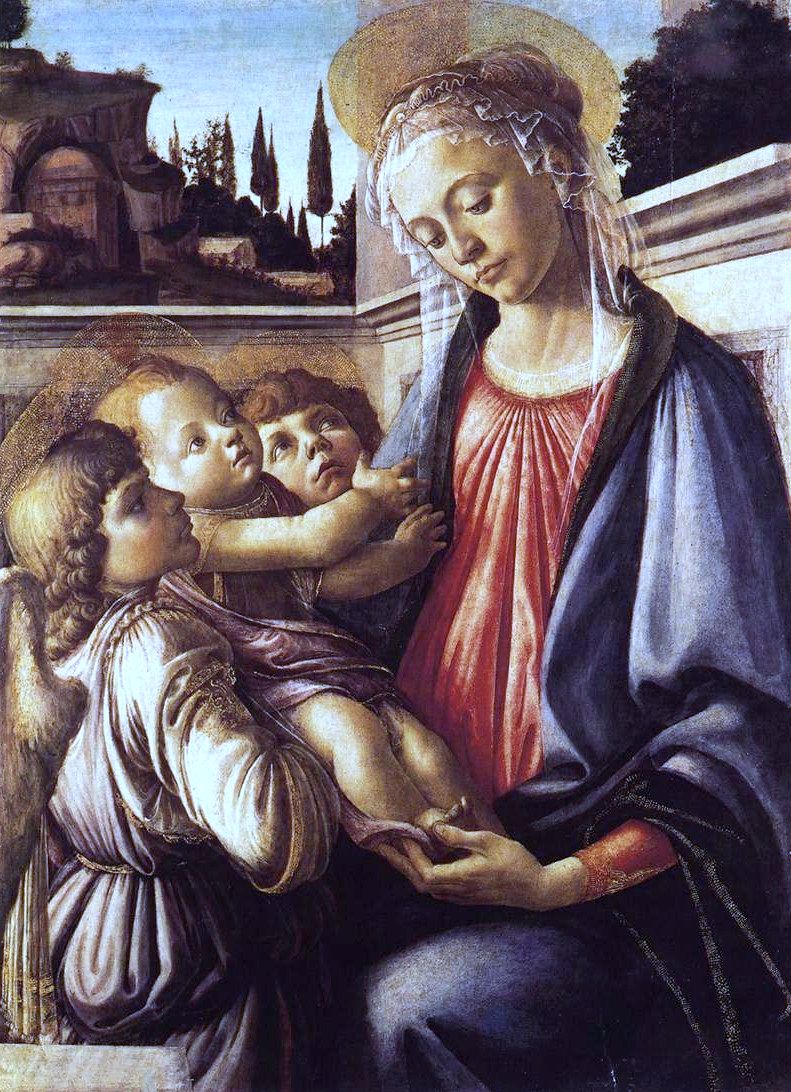 Jomfruen med Barnet og To Engle - Sandro Botticelli