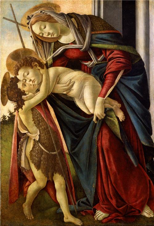 Jomfruen med barnet og den lille helgen Johannes Døberen - Sandro Botticelli