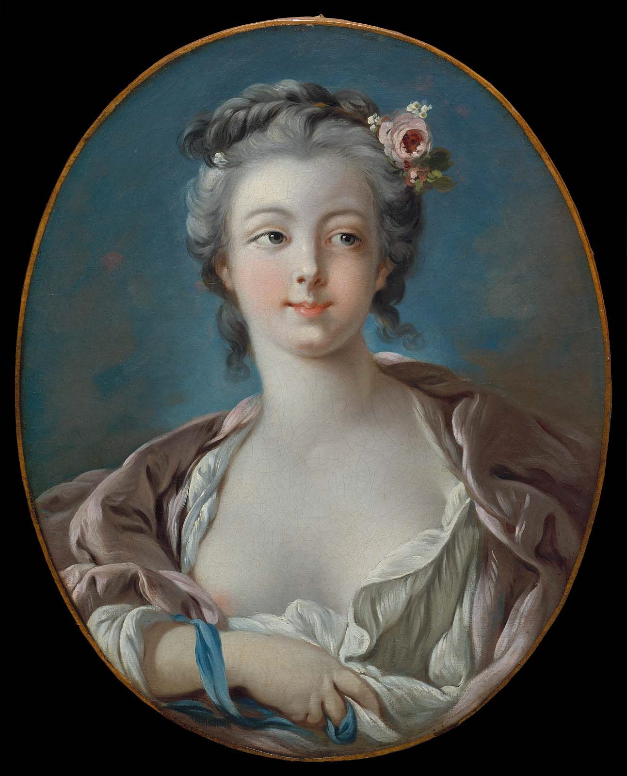 Jeune femme avec fleurs aux cheveux, dite à tort Portrait de Madame Boucher - François Boucher