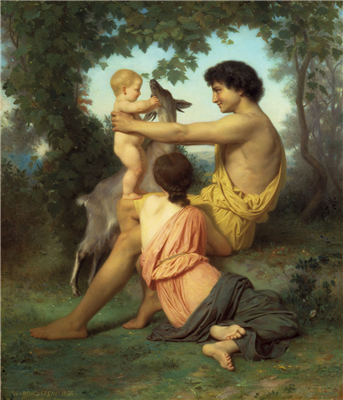 Reproduction du tableau « Idylle : Famille de l'Antiquité/Arcadie - Bouguereau » par Alpha Reproduction en peinture à l’huile
