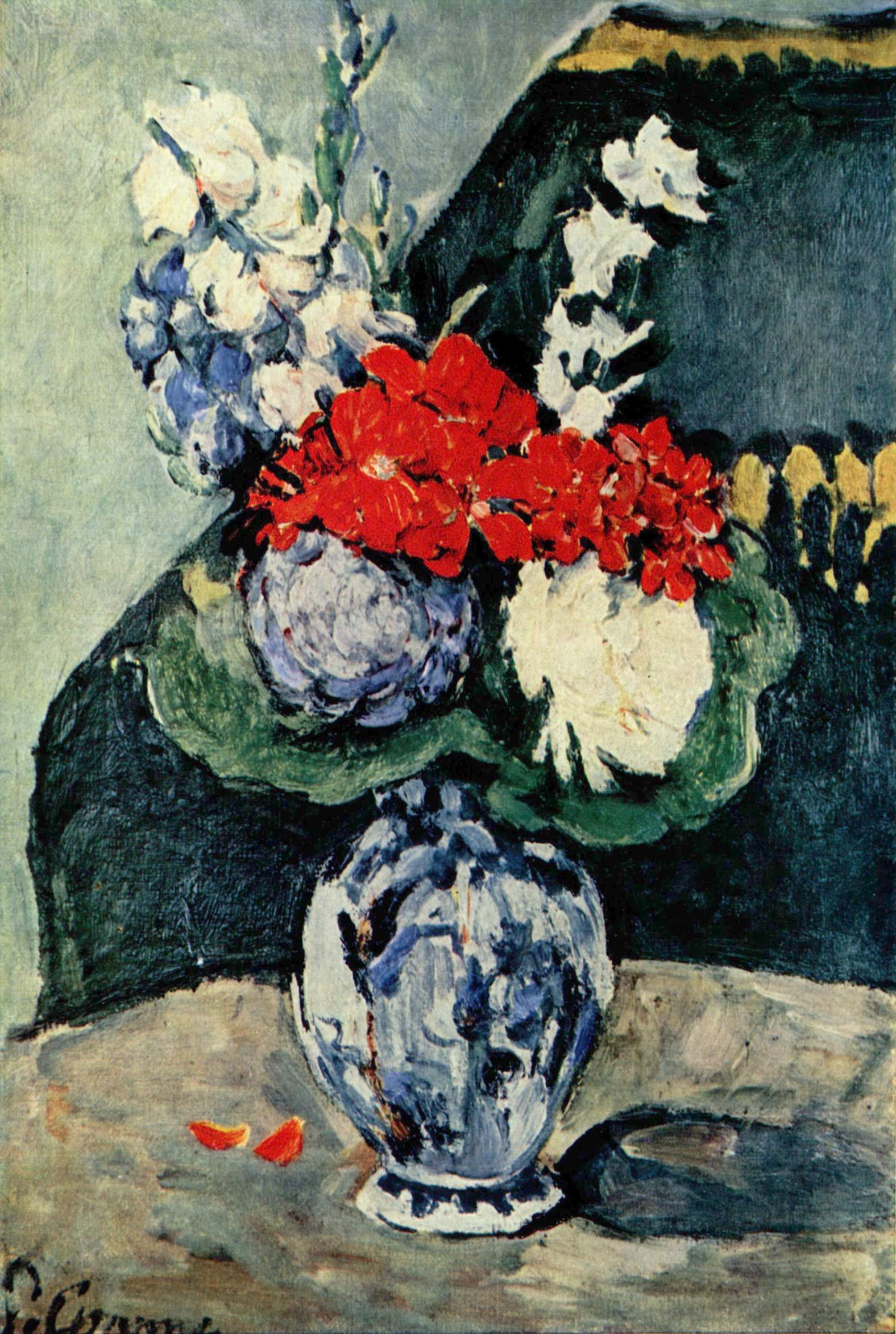 Reproduction du tableau « Bouquet au petit Delft - Paul Cézanne » par Alpha Reproduction en peinture à l’huile