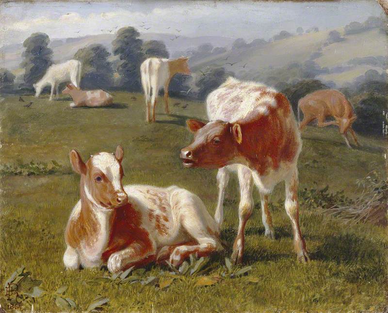 Veaux dans un pré - Briton Rivière