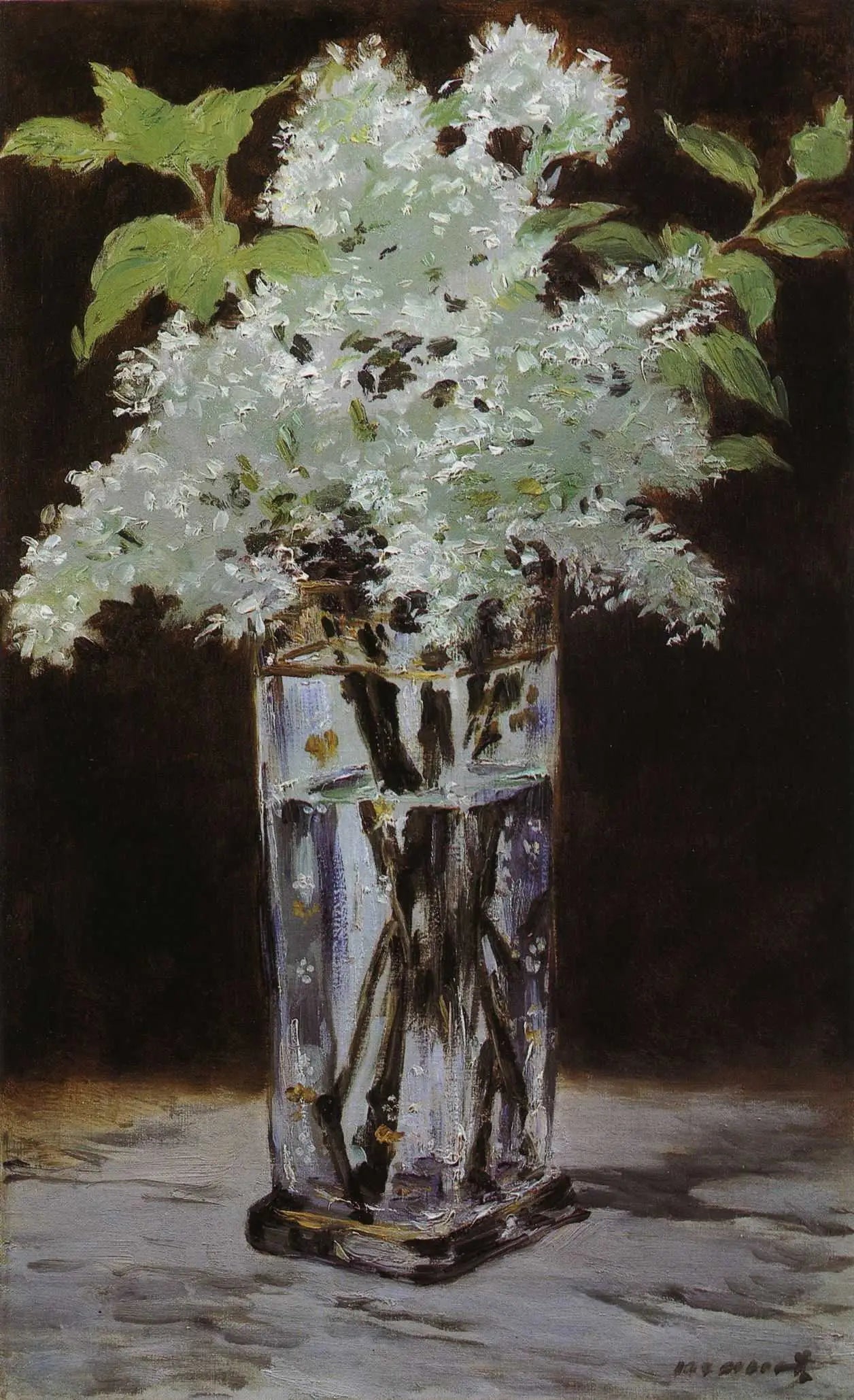 Reproduction du tableau « Lilas blanc dans un vase de cristal - Édouard Manet » par Alpha Reproduction en peinture à l’huile