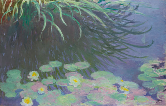 🌿 Nymfeas med refleksioner af højt græs, Claude Monet
