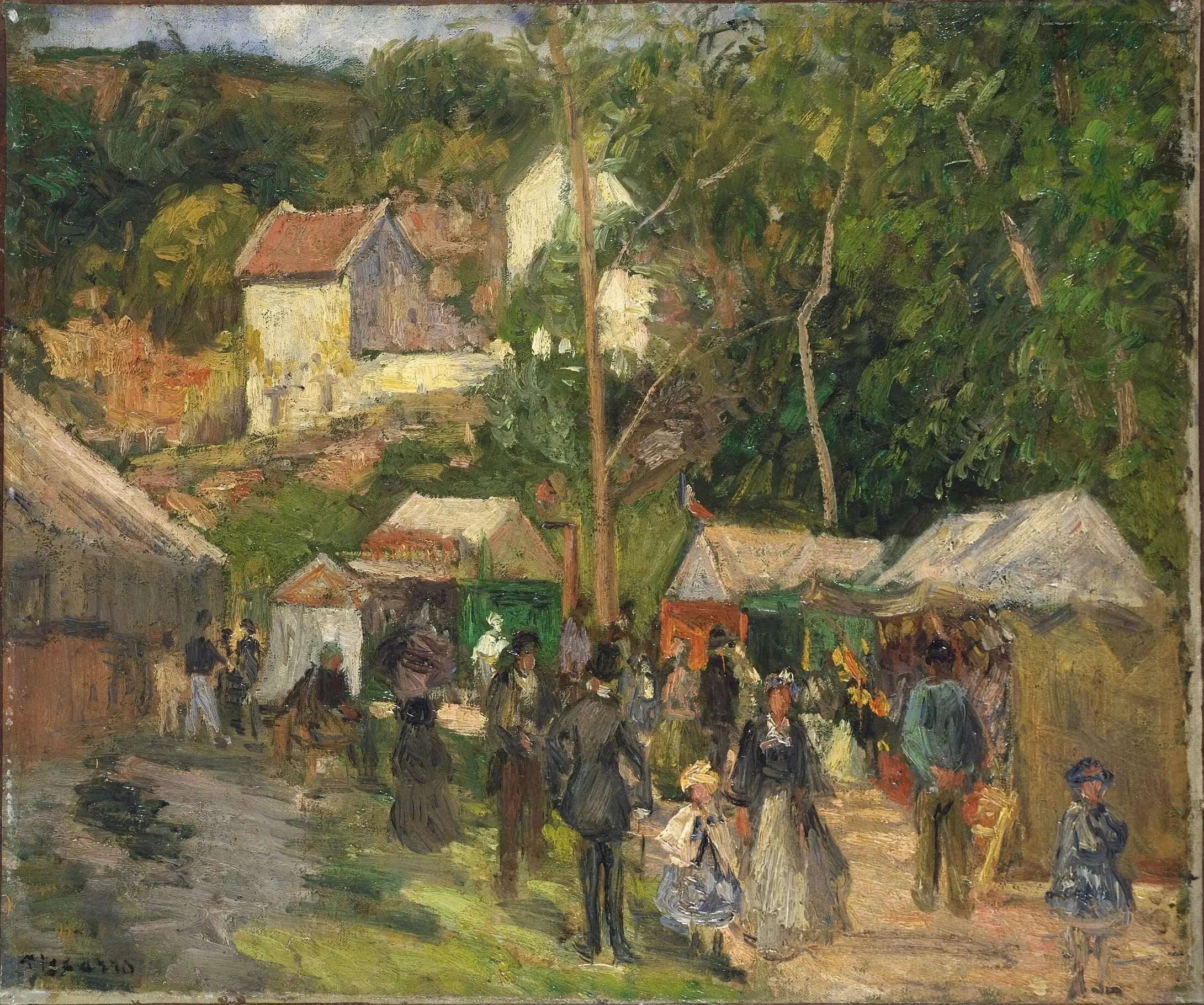 Reproduction du tableau « La Fête du Village à L'Hermitage, les étals en plein air - Camille Pissarro » par Alpha Reproduction en peinture à l’huile