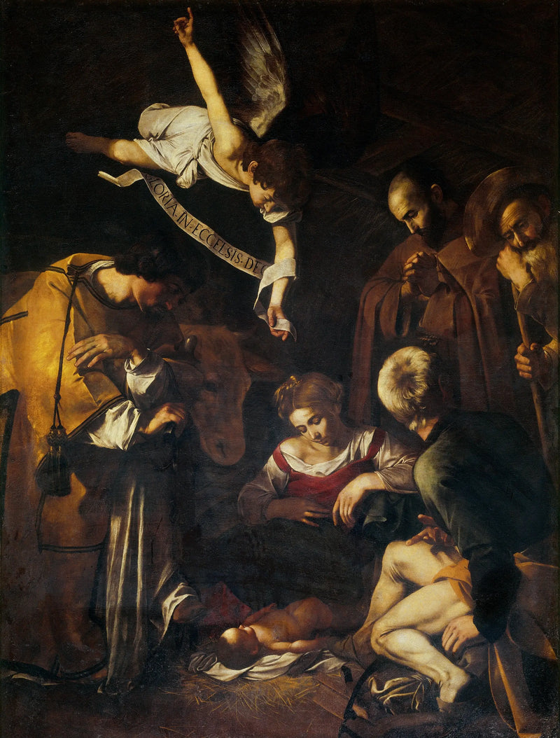 Fødselsscenen med Sankt Frans og Sankt Laurentius - Caravaggio