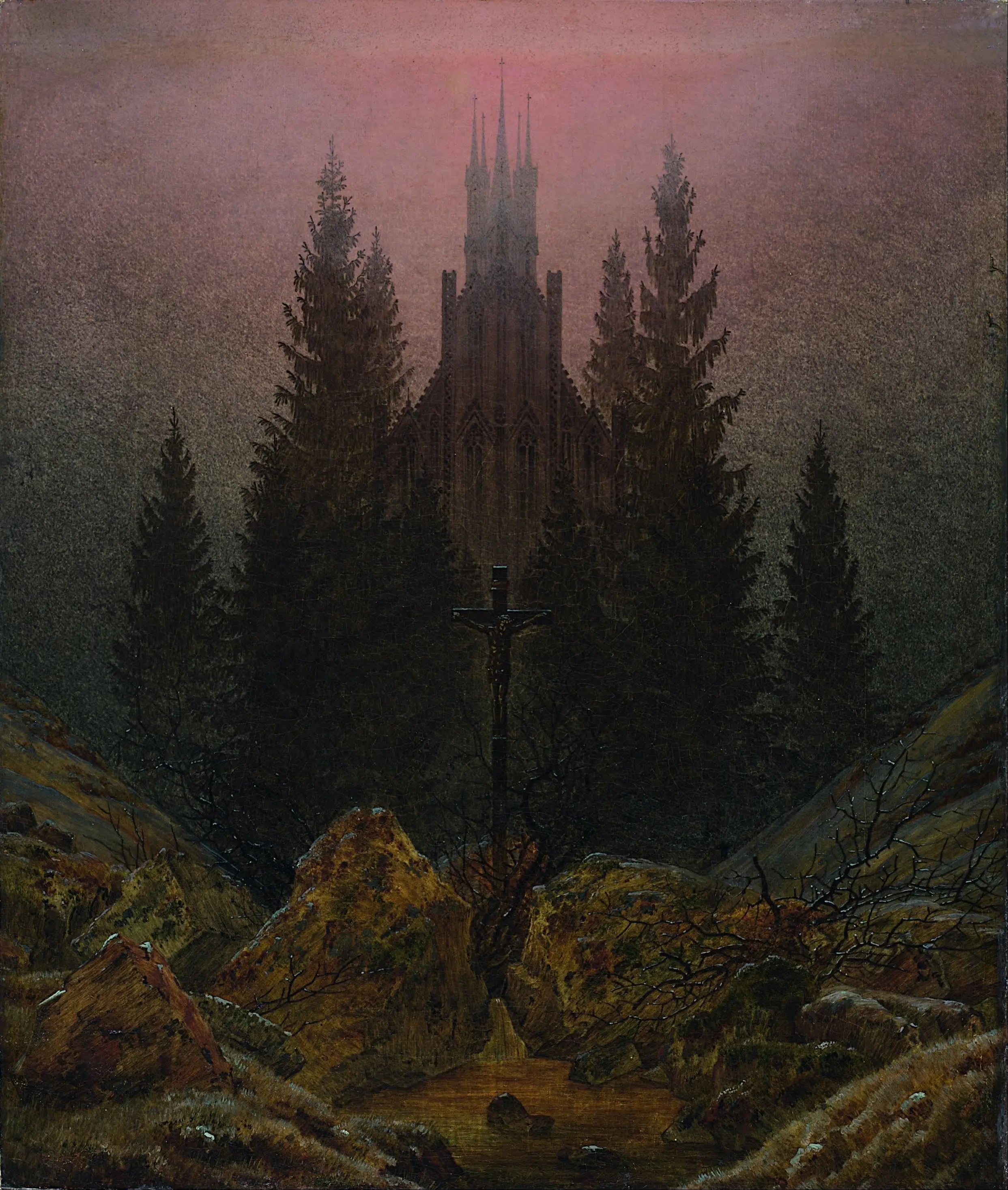 Reproduction du tableau « Croix et cathédrale dans la montagne - Caspar David Friedrich » par Alpha Reproduction en peinture à l’huile