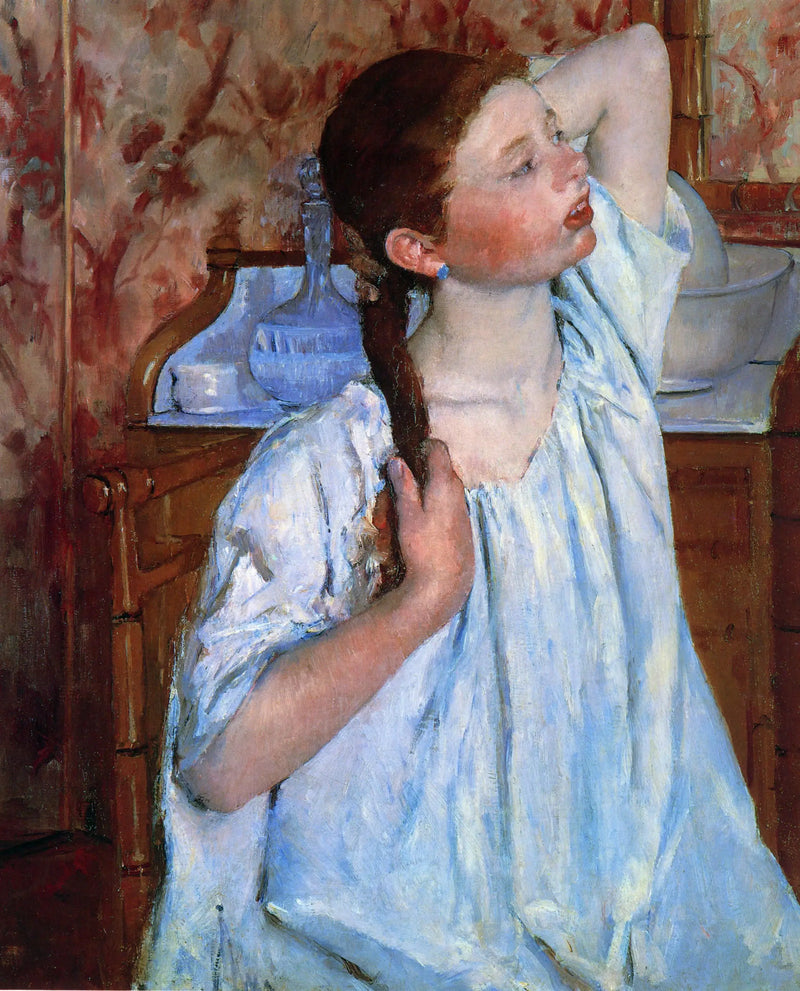 Pige der ordner sit hår - Mary Cassatt